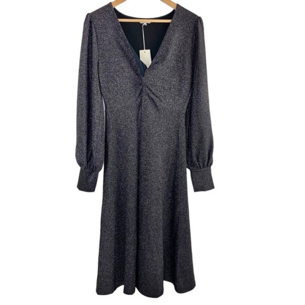 NWT Boden Black Silver Metallic Midi Dress - Picture 2 of 8